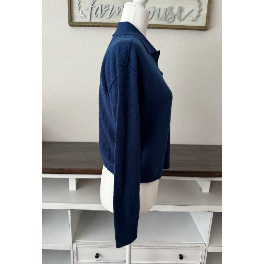 NWT Pilcro Jensen 100% Cashmere Crop Polo Sweater Anthropologie Size XS Navy - Picture 3 of 10